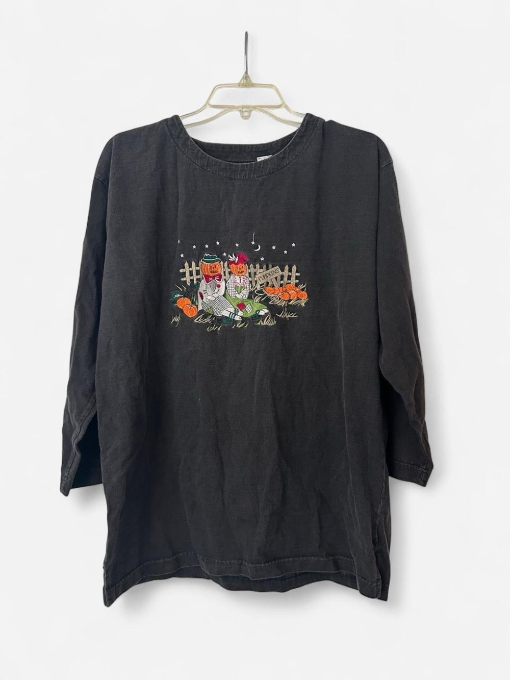 Basic Editions 1990s Black Long-Sleeve Tee with Pumpkin Patch Graphic